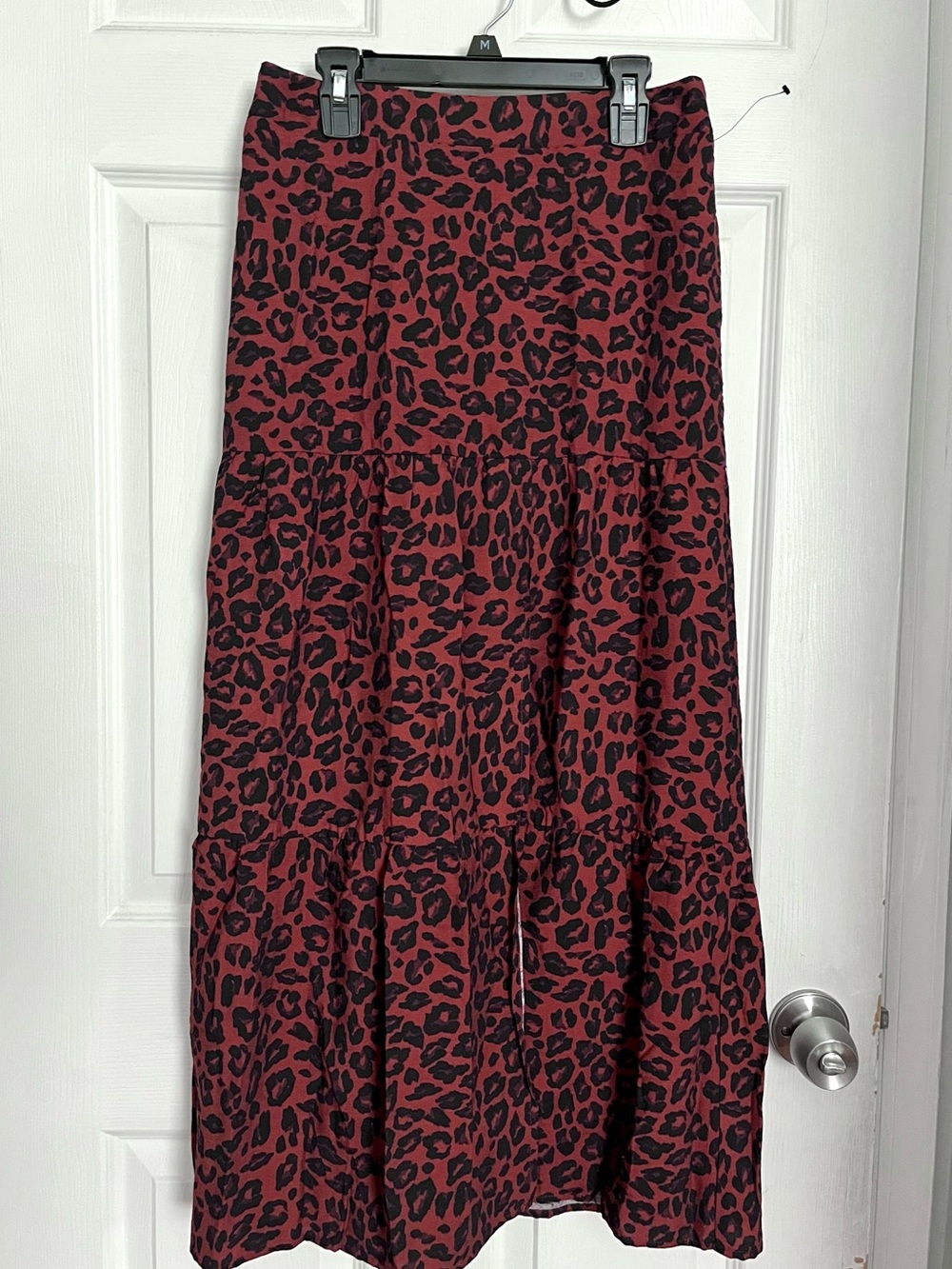 NWT Nine West Black and Reddish brown Leopard Tiered Maxi Skirt